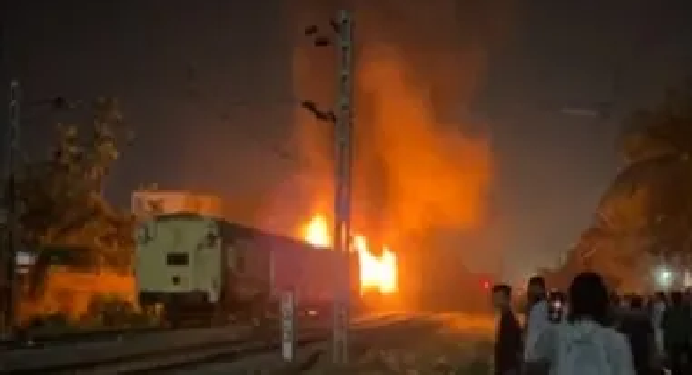 train catch fire in Guwahati