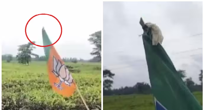 Condom stuck on BJP flag