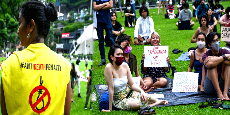 Attendees at an anti-death penalty protest in Singapore