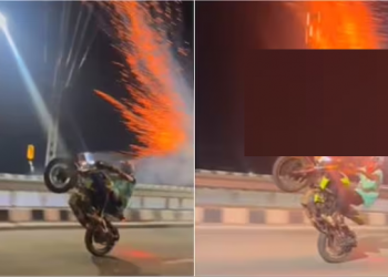Biker Stunt With Firecrackers