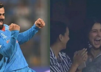 বিৰাটনামা! এদিনীয়া বিশ্বকাপত কোহলিৰ প্ৰথমটো উইকেট; গেলেৰীত উদযাপন পত্নী অনুষ্কাৰ