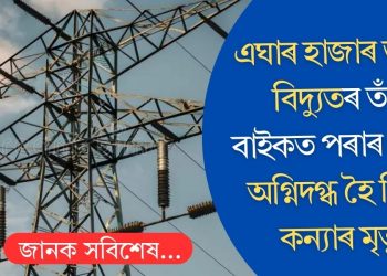এঘাৰ হাজাৰ ভল্টৰ বিদ্যুতৰ তাঁৰ বাইকত পৰাৰ ফলত অগ্নিদগ্ধ হৈ পিতৃ-কন্যাৰ মৃত্যু