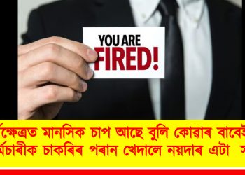 কৰ্মক্ষেত্ৰত মানসিক চাপ আছে বুলি কোৱাৰ বাবেই শ শ কৰ্মচাৰীক চাকৰিৰ পৰান খেদালে নয়দাৰ এটা  সংস্থাই