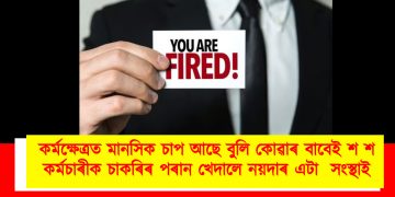 কৰ্মক্ষেত্ৰত মানসিক চাপ আছে বুলি কোৱাৰ বাবেই শ শ কৰ্মচাৰীক চাকৰিৰ পৰান খেদালে নয়দাৰ এটা  সংস্থাই