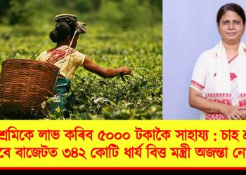 চাহ শ্ৰমিকে লাভ কৰিব ৫০০০ টকাকৈ সাহায্য : চাহ শ্ৰমিকৰ বাবে বাজেটত ৩৪২ কোটি ধাৰ্য বিত্ত মন্ত্ৰী অজন্তা নেওগৰ