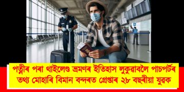 পত্নীৰ পৰা থাইলেণ্ড ভ্ৰমণৰ ইতিহাস লুকুৱাবলৈ পাচপৰ্টৰ তথ্য মোহাৰি বিমান বন্দৰত গ্ৰেপ্তাৰ ২৮ বছৰীয়া যুৱক