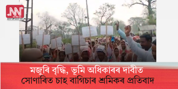 মজুৰি বৃদ্ধি, ভূমি অধিকাৰৰ দাবীত সোণাৰিত চাহ বাগিচাৰ শ্ৰমিকৰ প্ৰতিবাদ