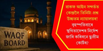 ৱাকফ আইন সন্দৰ্ভত কেন্দ্ৰলৈ তিনিটা প্ৰশ্ন উচ্চতম ন্যায়ালয়ৰ! বৃহস্পতিবাৰে স্থগিতাদেশৰ নিৰ্দেশ জাৰি কৰিবনে ছুপ্ৰীম কোৰ্টৰ?