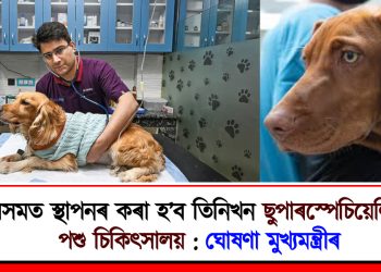 অসমত স্থাপনৰ কৰা হ’ব তিনিখন ছুপাৰস্পেচিয়েলিষ্ট পশু চিকিৎসালয় : ঘোষণা মুখ্যমন্ত্ৰীৰ