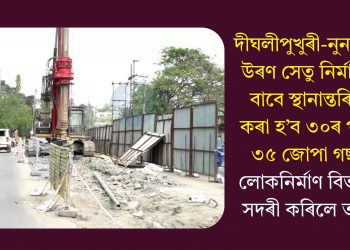 দীঘলীপুখুৰী-নুনমাটি উৰণ সেতু নিৰ্মাণৰ বাবে স্থানান্তৰিত কৰা হ’ব ৩০ৰ পৰা ৩৫ জোপা গছঃ লোকনিৰ্মাণ বিভাগে সদৰী কৰিলে তথ্য