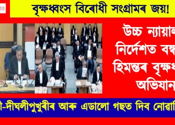 উচ্চ ন্যায়ালয়ৰ নিৰ্দেশত বন্ধ হ’ল হিমন্তৰ বৃক্ষধ্বংসৰ অভিযান ; আমবাৰী-দীঘলীপুখুৰীৰ আৰু এডালো গছত দিব নোৱাৰিব হাত