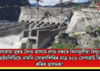 জলবোমা মূৰত লৈও অসমে লাভ নকৰে বিনামূলীয়া বিদ্যুৎ! এনএইচপিচিয়ে নামনি সোৱণশিৰিৰ মাত্ৰ ২০৮ মেগাৱাট বিক্ৰী কৰিব অসমক!