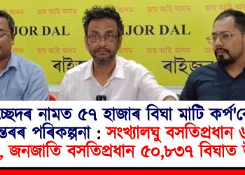 উচ্ছেদৰ নামত ৫৭ হাজাৰ বিঘা মাটি কৰ্প’ৰেটক হস্তান্তৰৰ পৰিকল্পনা: সংখ্যালঘু বসতিপ্রধান ৬,৫০০ বিঘা, জনজাতি বসতিপ্রধান ৫০,৮৩৭ বিঘাত উচ্ছেদ