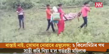সবকা সাথ সবকা বিকাশ! ৰাস্তাই নাই, সোমাব নোৱাৰে এম্বুলেন্স; ২ কিলোমিটাৰ পথ সাঙী কৰি নিয়া হ’ল গৰ্ভৱতী মহিলাক