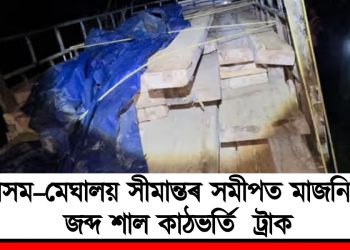 অসম–মেঘালয় সীমান্তৰ সমীপত মাজনিশা জব্দ শাল কাঠভৰ্তি  ট্ৰাক