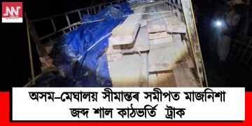 অসম–মেঘালয় সীমান্তৰ সমীপত মাজনিশা জব্দ শাল কাঠভৰ্তি  ট্ৰাক
