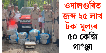 ওদালগুৰিত জব্দ ২৫ লাখ টকা মূল্যৰ ৫০ কেজি গাঞ্জা