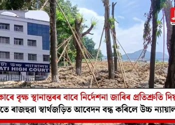 চৰকাৰে বৃক্ষ স্থানান্তৰৰ বাবে নিৰ্দেশনা জাৰিৰ প্ৰতিশ্ৰুতি দিয়াৰ পাছতে ৰাজহুৱা স্বাৰ্থজড়িত আবেদন বন্ধ কৰিলে উচ্চ ন্যায়ালয়ে