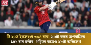 টি-২০ত ইংলেণ্ডৰ ৩০৪ ৰান! ৬০টা বলত অপৰাজিত ১৪১ ৰান ছল্টৰ, গঢ়িলে কমেও ২৮টা অভিলেখ