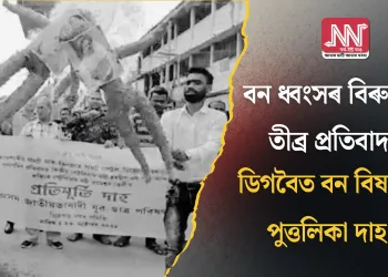 বন ধ্বংসৰ বিৰুদ্ধে তীব্ৰ প্ৰতিবাদ! ডিগবৈত বন বিষয়াৰ পুত্তলিকা দাহ
