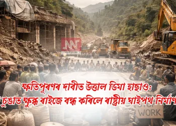 ক্ষতিপূৰণৰ দাবীত উত্তাল ডিমা হাছাও: দলাই চুঙাত ক্ষুব্ধ ৰাইজে বন্ধ কৰিলে ৰাষ্ট্ৰীয় ঘাইপথ নিৰ্মাণ কাম