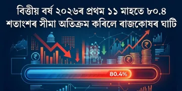 বিত্তীয় বৰ্ষ ২০২৬ৰ প্ৰথম ১১ মাহতে ৮০.৪ শতাংশৰ সীমা অতিক্ৰম কৰিলে ৰাজকোষৰ ঘাটি