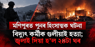 মণিপুৰত পুনৰ হিংসাত্মক ঘটনা, বিদ্যুৎ কৰ্মীক গুলীয়াই হত্যা; জ্বলাই দিয়া হ’ল ২৪টা ঘৰ